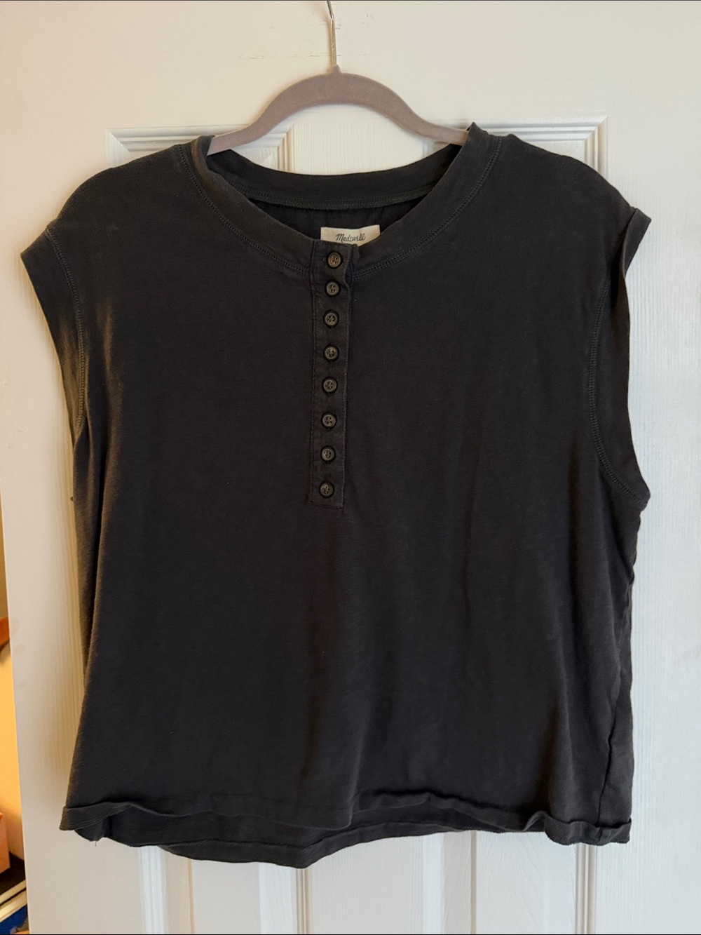 Madewell Sleeveless Henley Tank - Charcoal Black